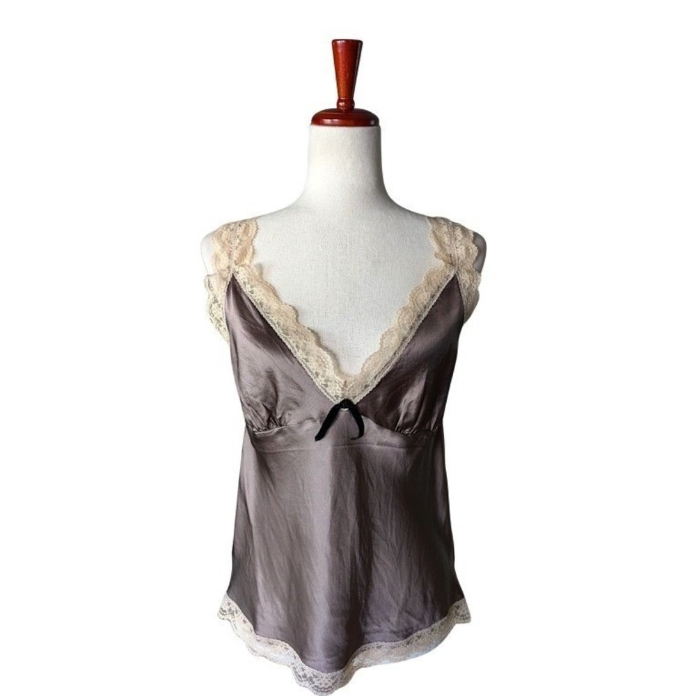 Gold Hawk Silk Lace Trim Camisole Top Truffle Brown GH531 Size S NEW